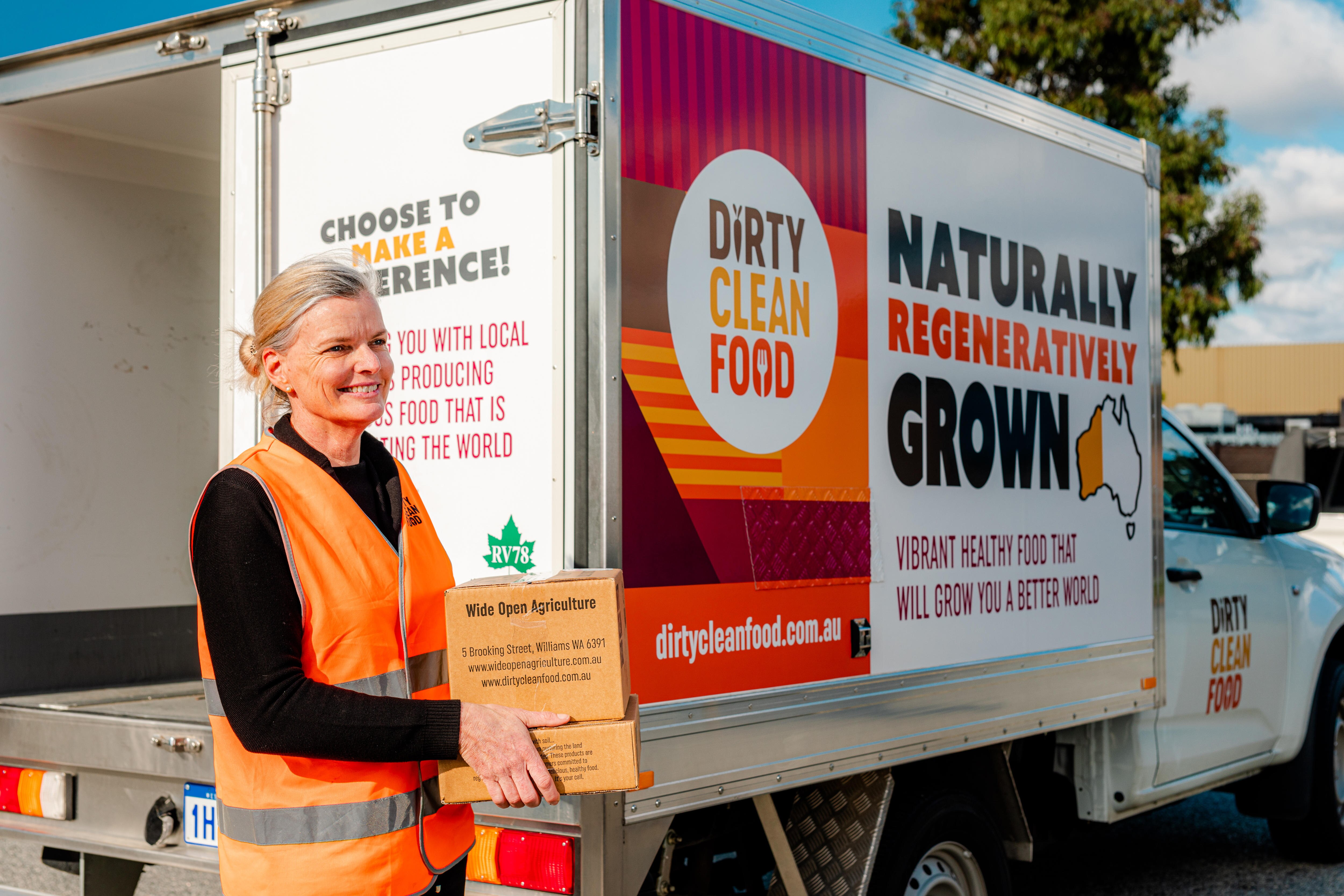 a van delivers boxes of meat