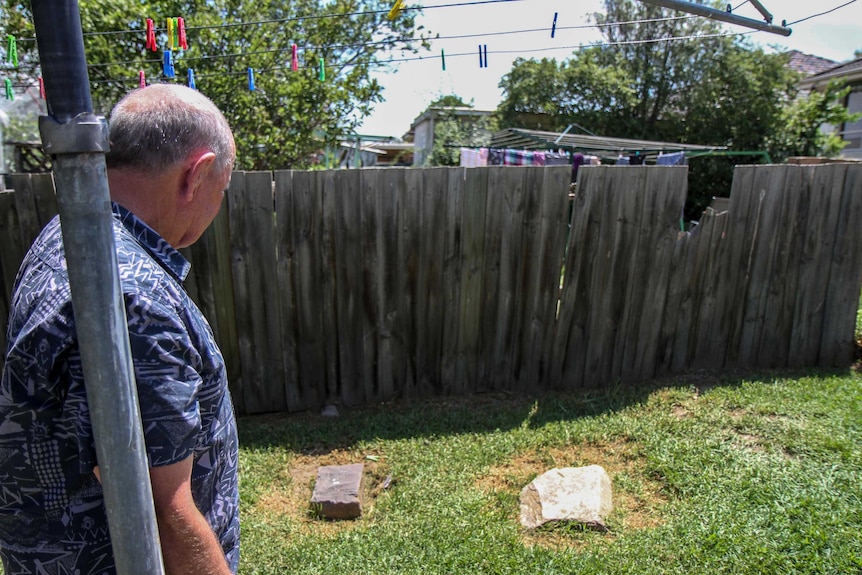 John Gosling looks at his pet's graves.