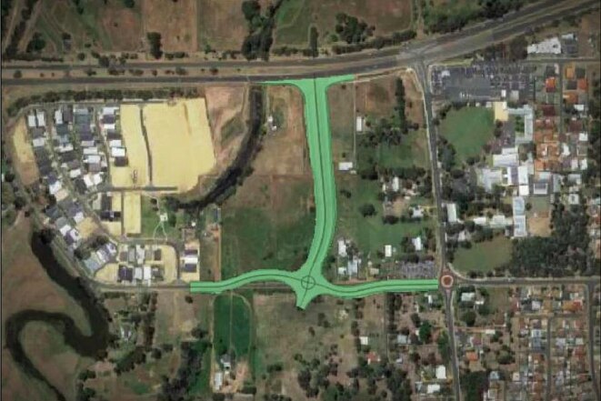 A map showing a planned new road in Bunbury