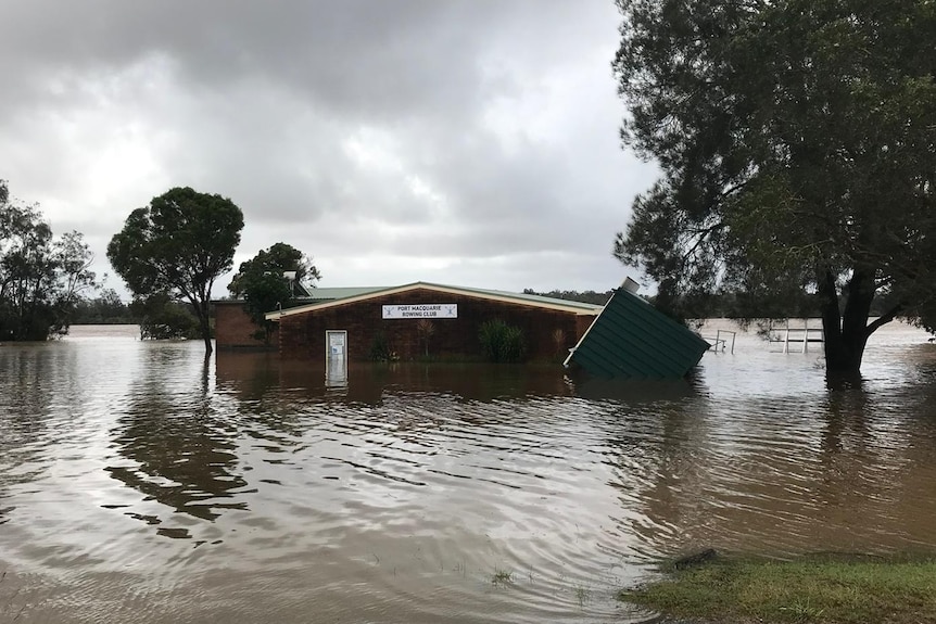 Port Macquaries bowling club was submerged in water during flooding 
