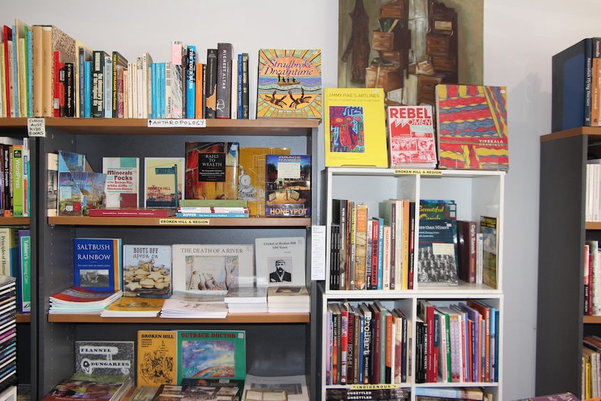 Books neatly arranged on a bookshelf.