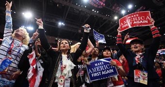 Delegates cheer on day three of the Republican National Convention