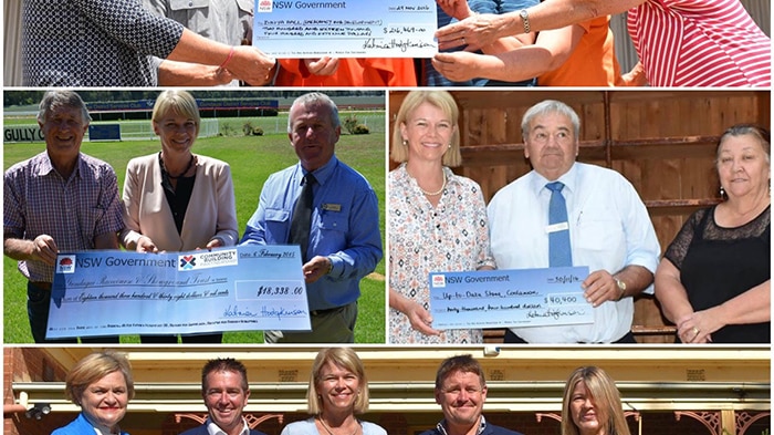 Photos from Katrina Hodgkinson's Facebook page showing a selection of novelty cheque presentations.