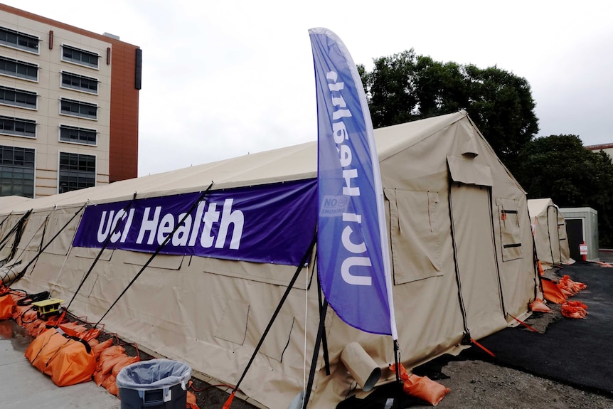 A tent field hospital is set up in California to treat COVID patients.