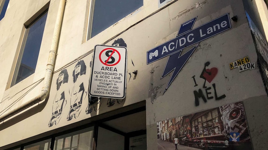 Street art of Bon Scott in Melbourne's AC/DC lane.