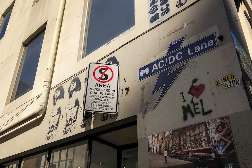 Street art of Bon Scott in Melbourne's AC/DC lane.