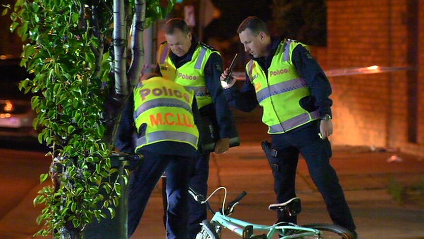 Police investigate at the scene of a hit-and-run in Coburg.