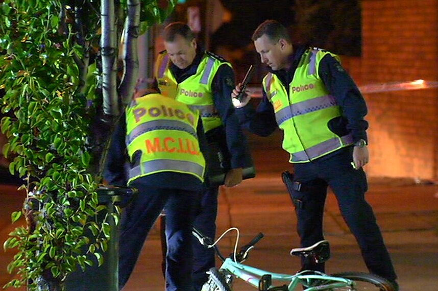 Police investigate at the scene of a hit-and-run in Coburg.