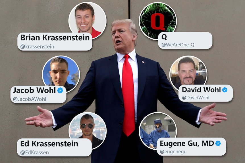 A graphic showing Donald Trump surrounded by the profile pictures of people who often respond to his tweets.
