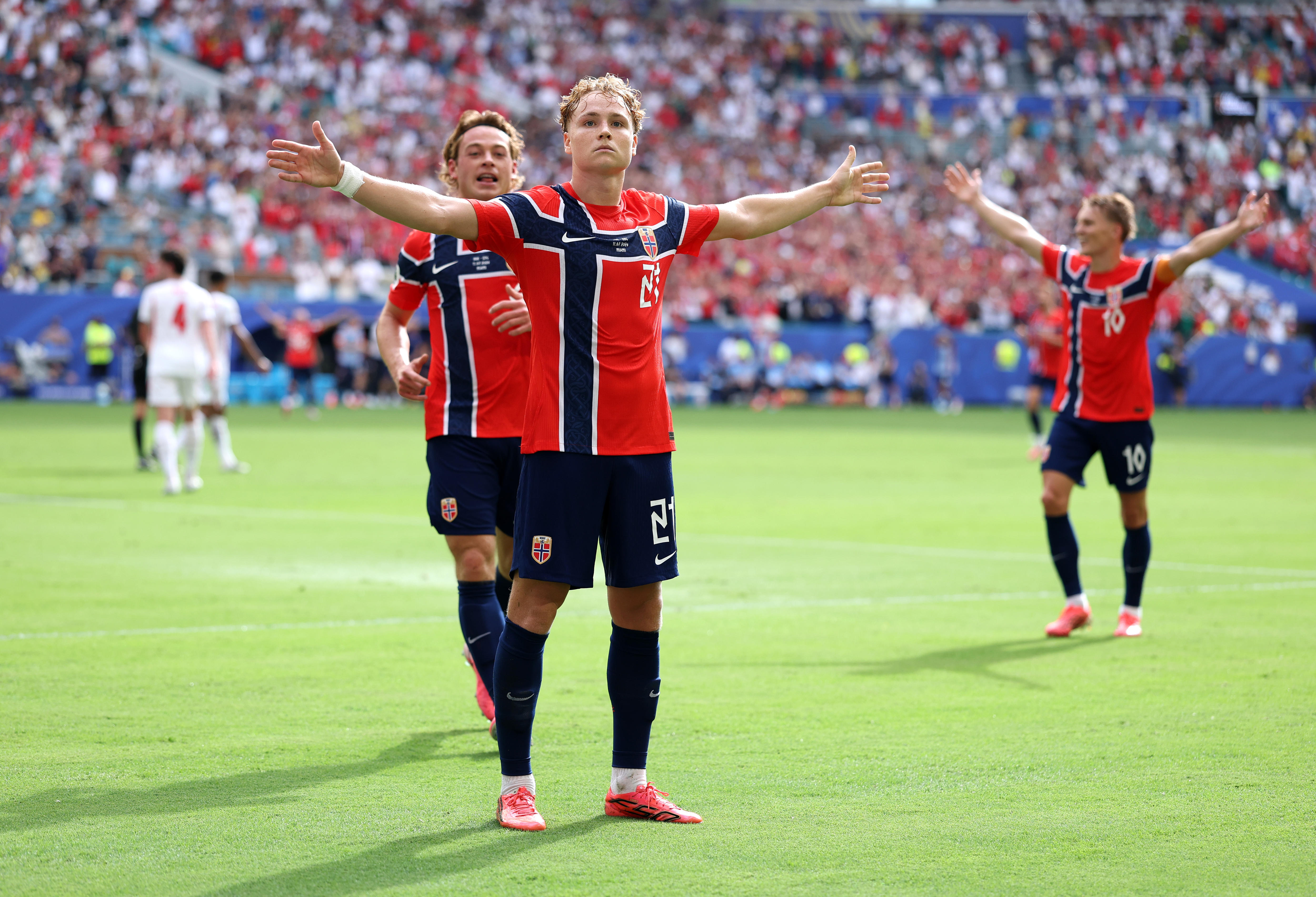 Harry Kane and Erling Haaland during the England versus Norway quarter-final