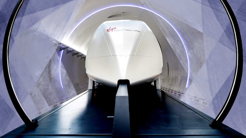 A front on view of Virgin's Hyperloop capsule.