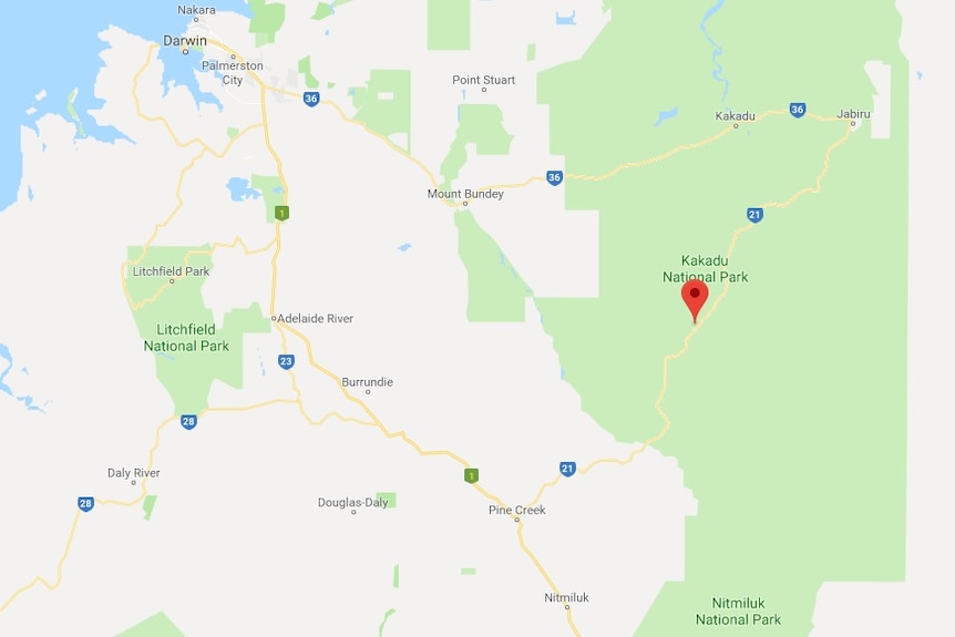 The Kakadu Highway is marked on a map of the region