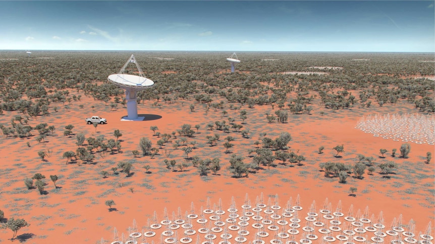 artists impression of telescope dishes and antennas in Murchison's outback.