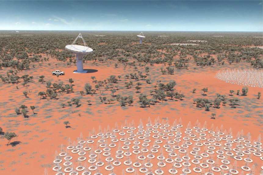 Artist's impression of telescope dishes and antennas in Murchison's outback.