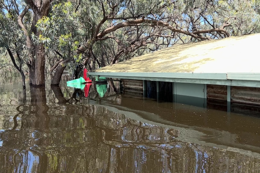 An office in flood water