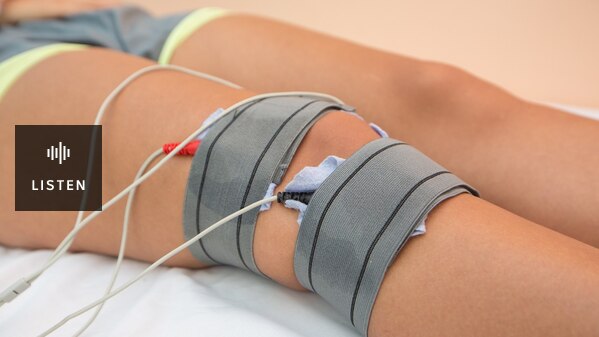 A physiotherapy treatment on a persons knee. Has Audio