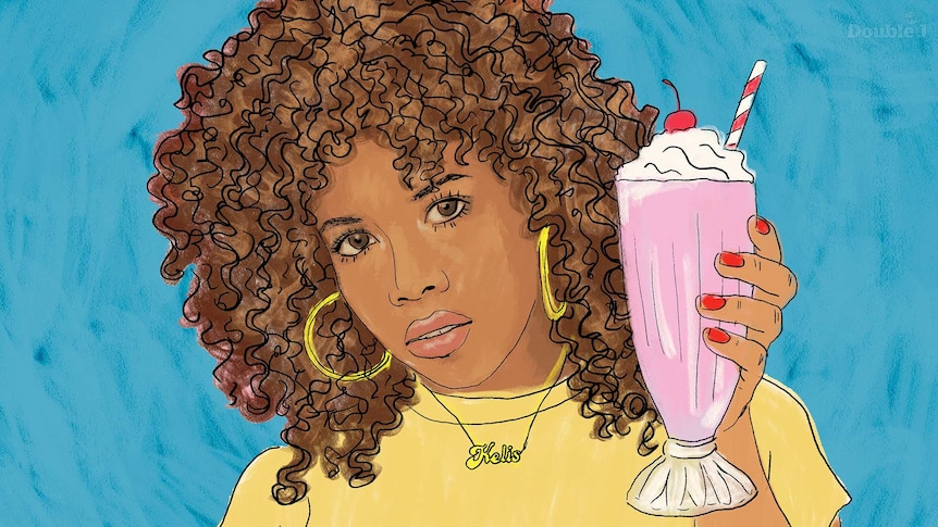 An illustration of American singer and songwriter Kelis holding a milkshake
