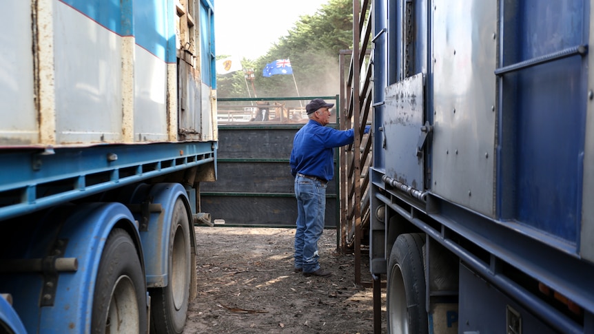 Ron Woodall unloading stock off the back of a truck.