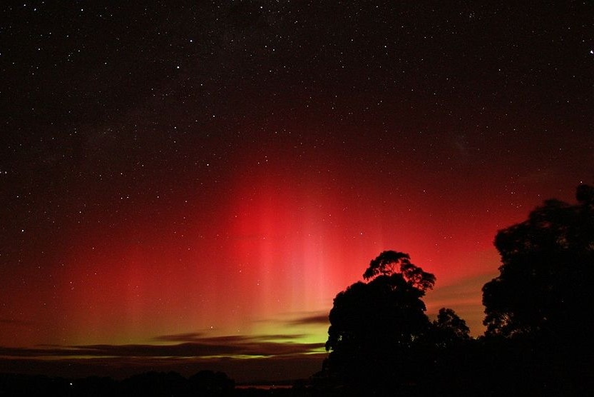 Red glow in the sky from the Aurora Australis