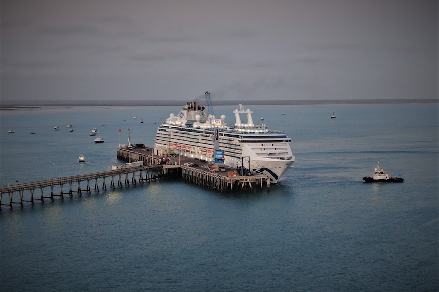 A cruise ship docking at a port.