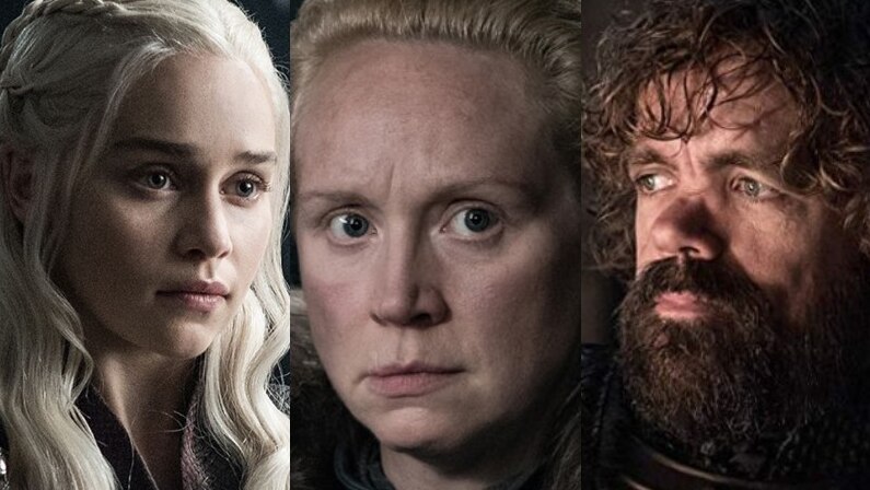 A composite image of Daenerys, Brienne and Tyrion looking concerned