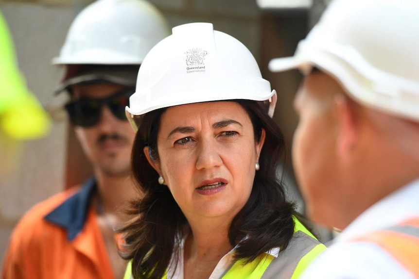 Queensland Premier Annastacia Palaszczuk visits a construction site in Cairns on the election campaign.