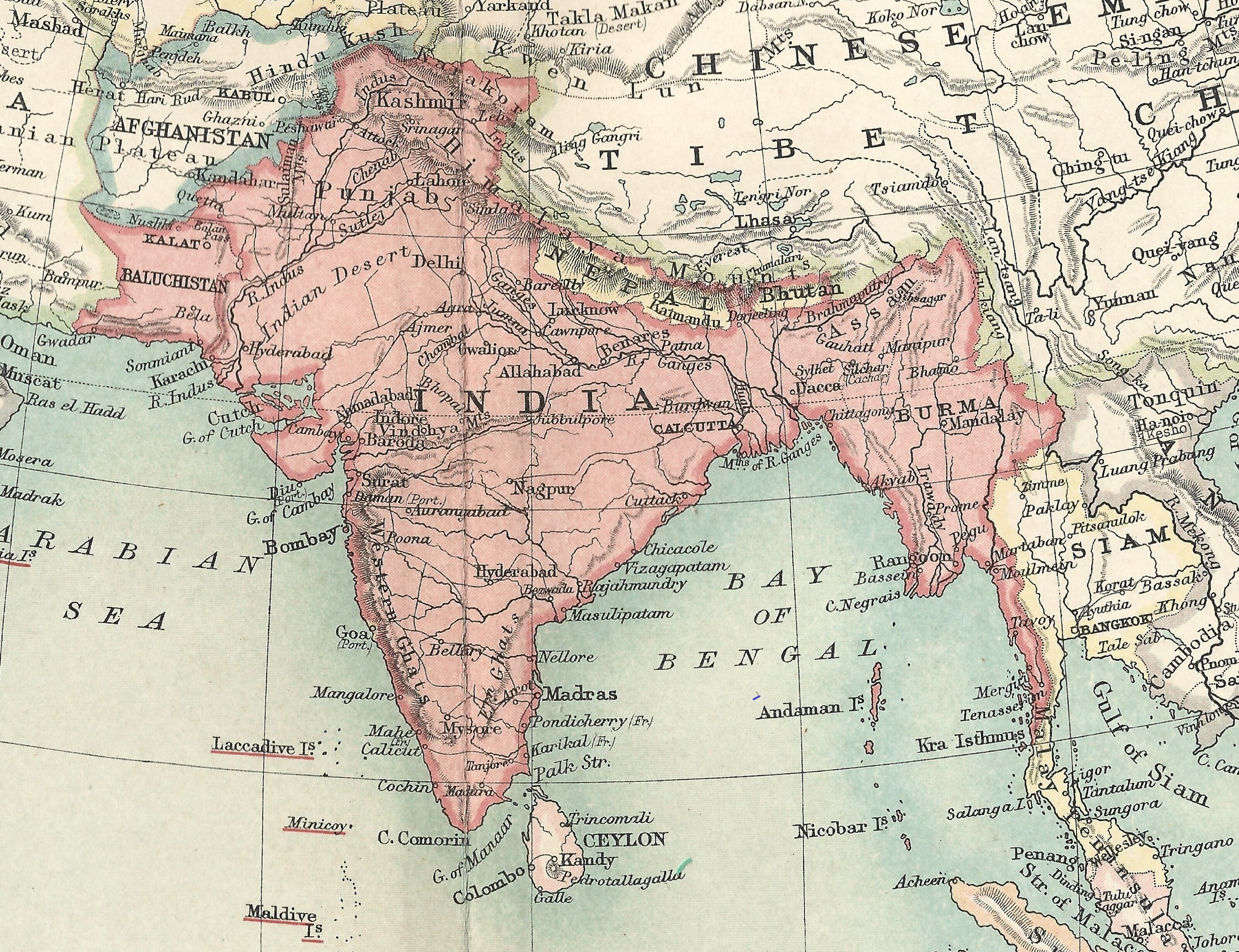 An old map showing the former boundaries of what was then known as the British Indian Empire