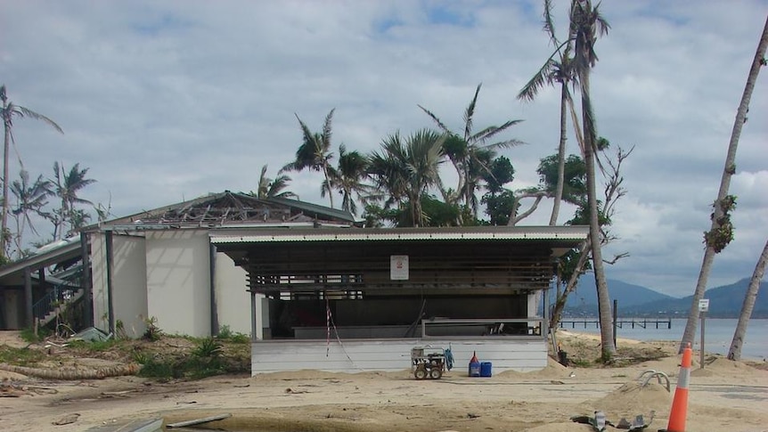Cyclone-damaged pool and building on Dunk Island in May, 2011.