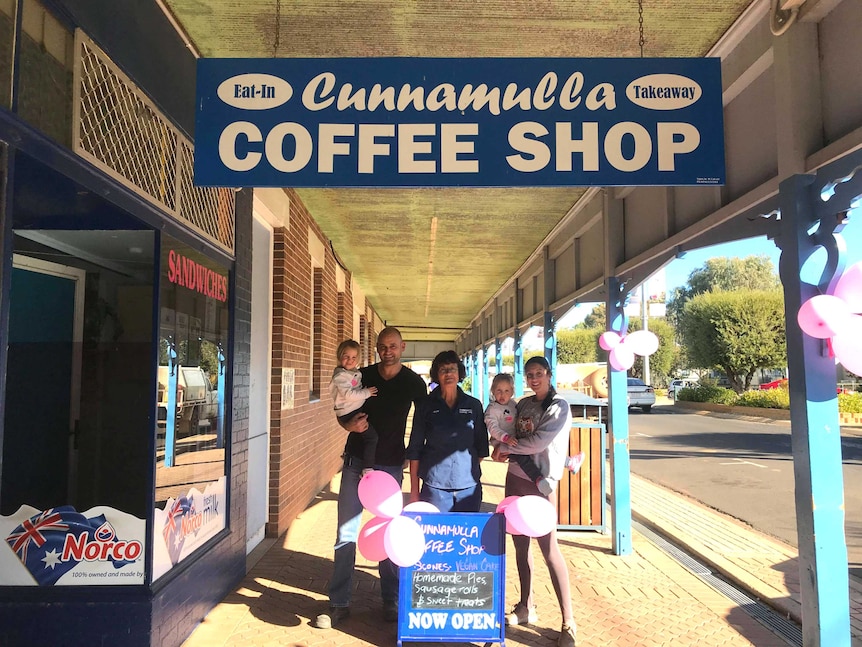 Bec King in front of Cunnamulla coffee shop