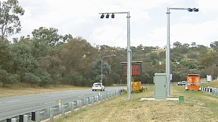 Video still: Point-to-point speed cameras on Hindmarsh Drive, Canberra