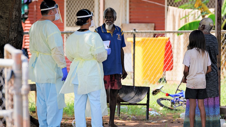 The NT Health COVID-19 rapid response team assessing the locked down community of Rockhole on the outskirts of Katherine.