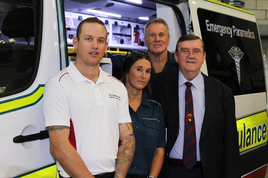 Josh Collins, paramedics Kiani Cleveland and Andrew Pedrand, and stroke patient Ken Kipping.