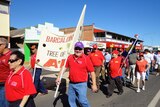 Marchers lead the Labour Day parade in Barcaldine.