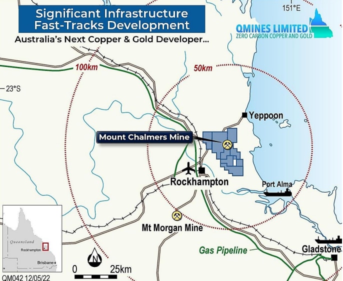 Map showing Mount Chalmers mine location. 