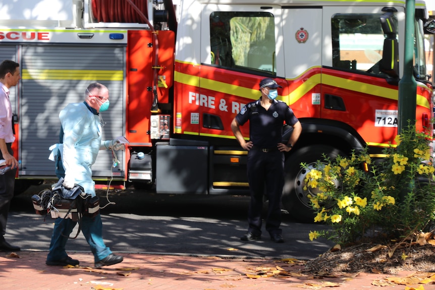 A firetruck outside the Pacific Hotel 