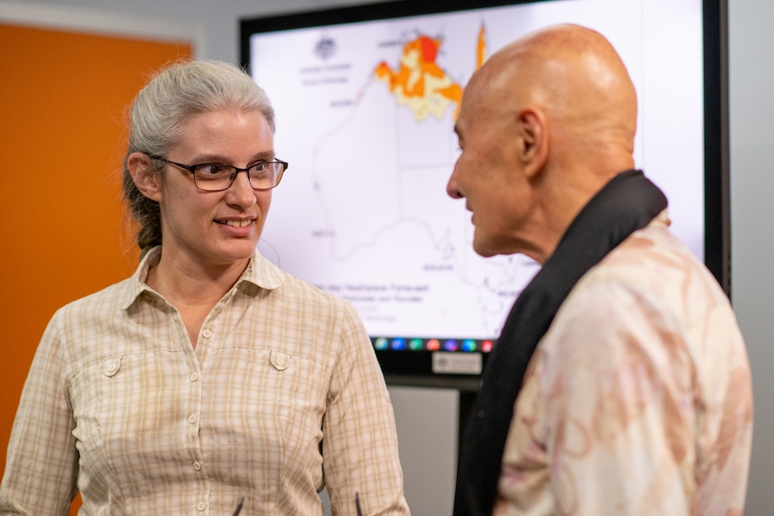 BOM NT senior forecaster Sally Cutter (left) with Chief Health Officer Hugh Heggie.