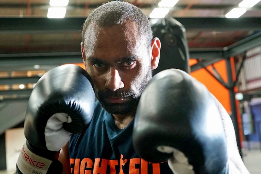 Travis Varcoe at boxing training.