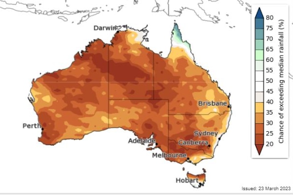 A map of Australia showing the rainfall outlook.