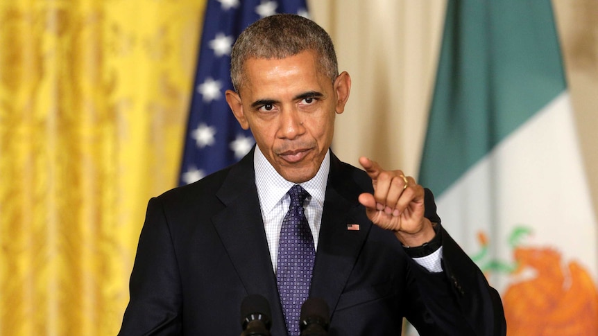 US President Barack Obama speaks at the news conference.