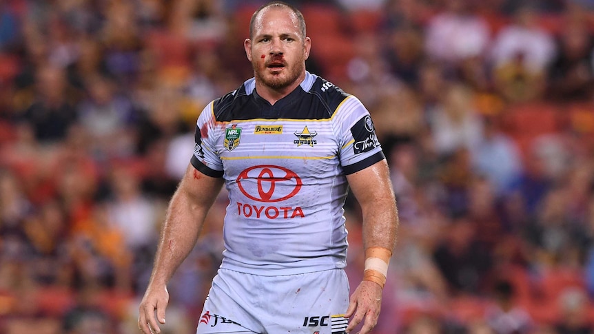 North Queensland Cowboys prop Matt Scott looks on against Brisbane Broncos.