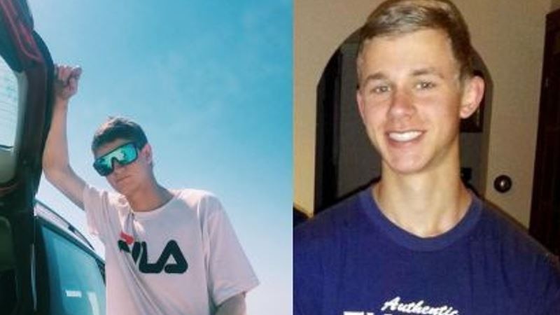 A boy with glasses leaning against a car, and a smiling boy in a separate side-by-side photo