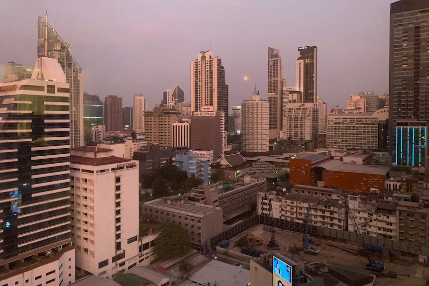 The Bangkok skyline at dusk