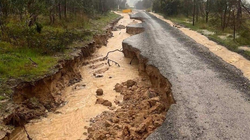 A road in serious disrepair after flooding
