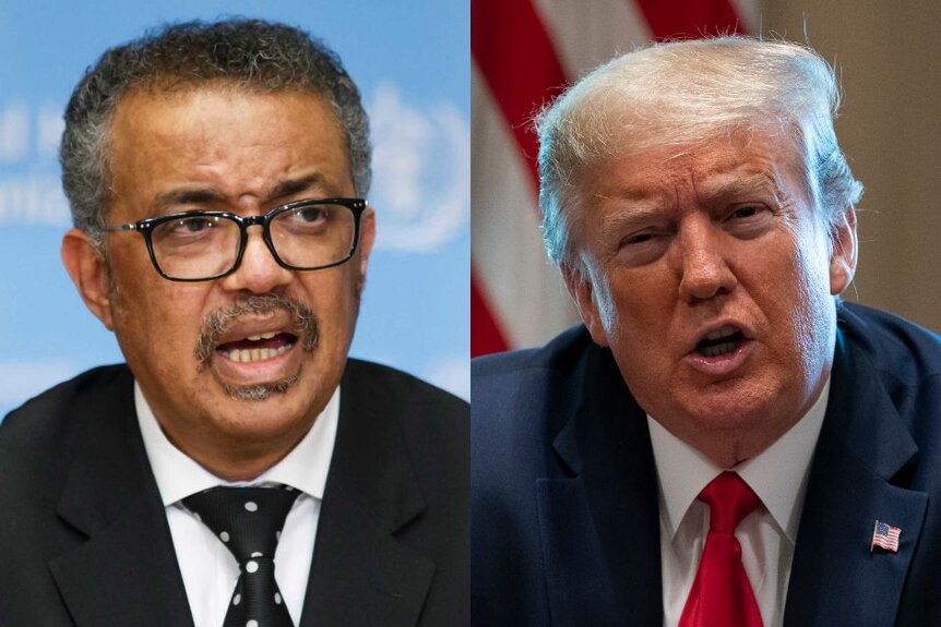 On the left, Dr Tedros. On the right, Donald Trump