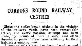 An archival article from the Sunday Times describes picket lines around railway stations in Sydney