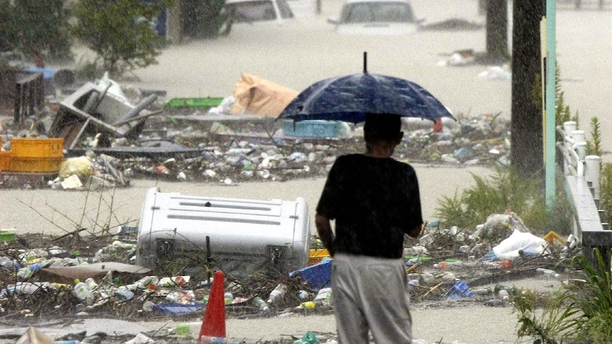 A flooded street in Nagoya