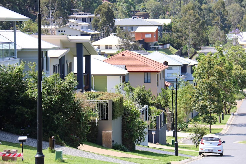 Modern houses in leafy street in Brisbane on October 31, 2018.