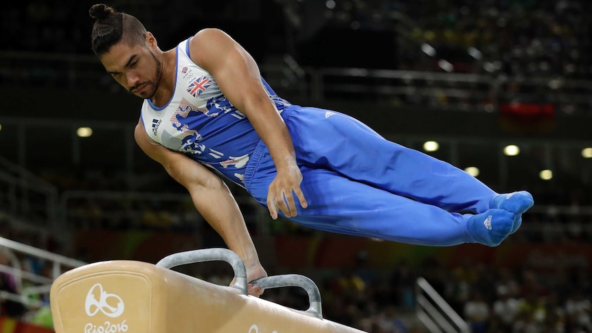 Britain's Louis Smith on pommel horse in the artistic gymnastics men's final at the Rio Olympics.