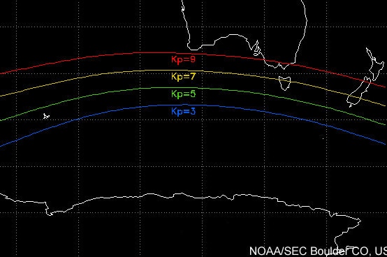 Map showing the varying strengths of auroras.