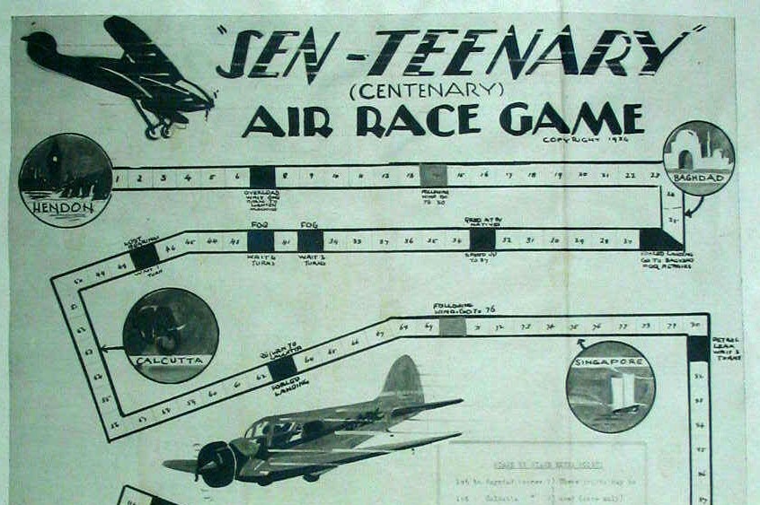 A black and white board air race board game.